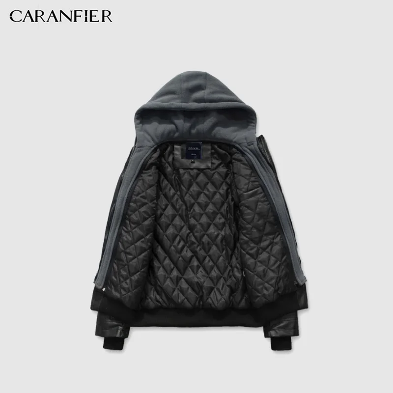 CARANFIER мужские кожаные куртки зимние теплые пальто мужские с отложным воротником с капюшоном Искусственная верхняя одежда мотоциклетная байкерская куртка ветрозащитная