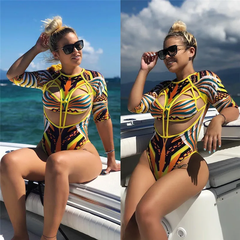 Женский купальный костюм с принтом тотема сексуальный цельный купальник высокой