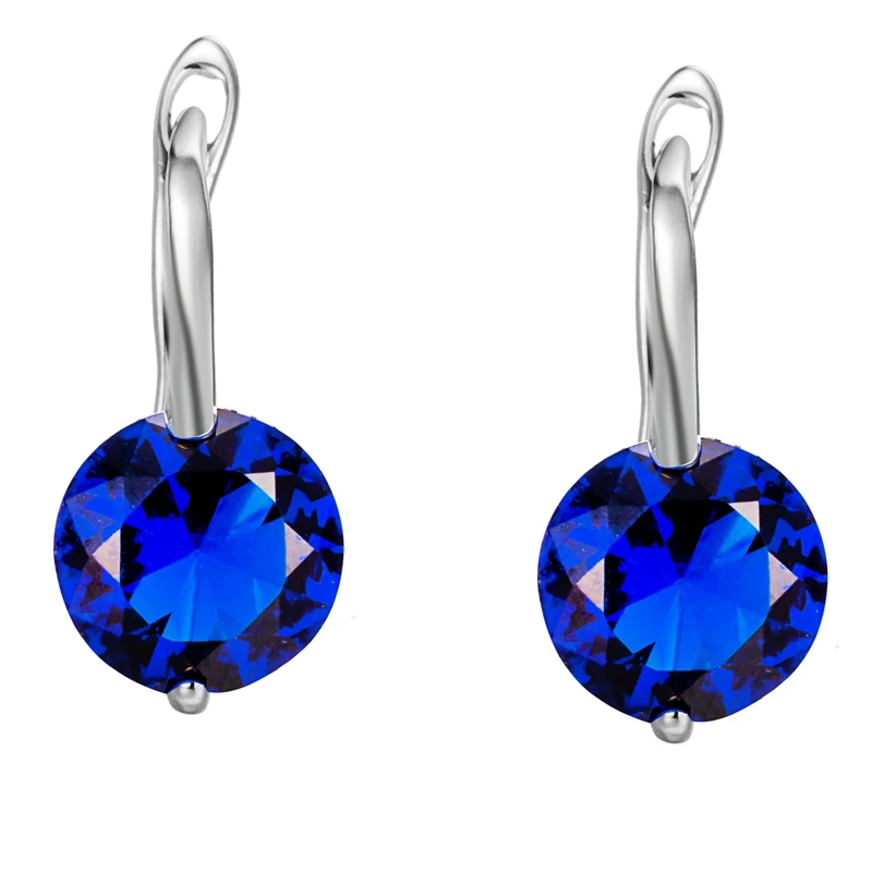 Круглые драгоценные камни темно-синий зеленый белый циркон посеребренные