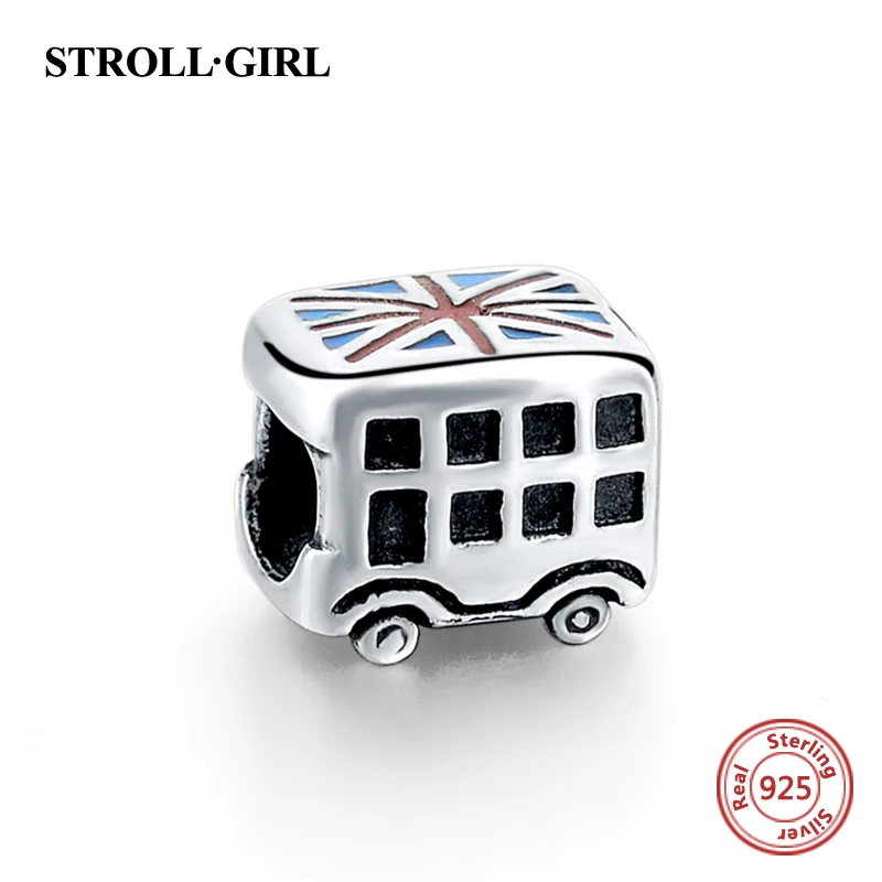 

925 Sterling Silver Beads Enamel Uk Flag Car European Charms Bead Fit Original European Bracelet & Bangle Authentic Jewelry Gift