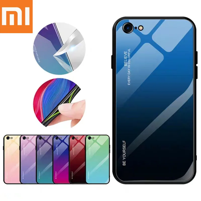 Градиентный чехол из закаленного стекла для Xiaomi Redmi Note 5 6 Pro Pocophone F1 Mi8 Mi A2 Lite 6X 5X A1 7 9