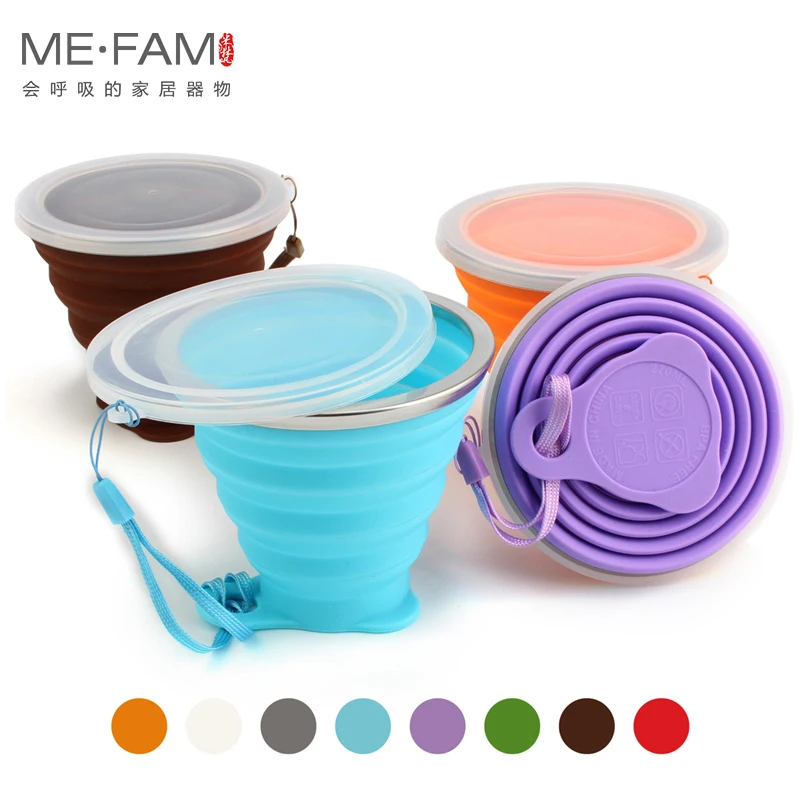 

ME.FAM New 270ml Outdoor Silicone Folding Water Cup With Lanyard / Lid Retractable Travel Mini Coffee Cups Portable Gargle Copa