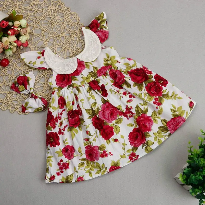 Toddler Kids Girl Princess Dress Headband Ruffle Party Floral Clothes Set retro sweet style baby clothes July 30 | Детская одежда и