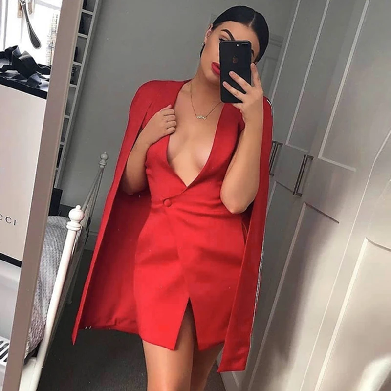 INDRESSME Новое Женское модное облегающее платье с длинными рукавами глубоким v