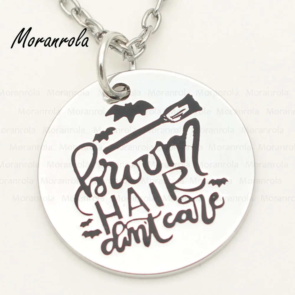 new arried&quot broom hair don't care &quotcopper Necklace &amp Keychain charm Halloween Bat jewelry gift trick or treat | Украшения и