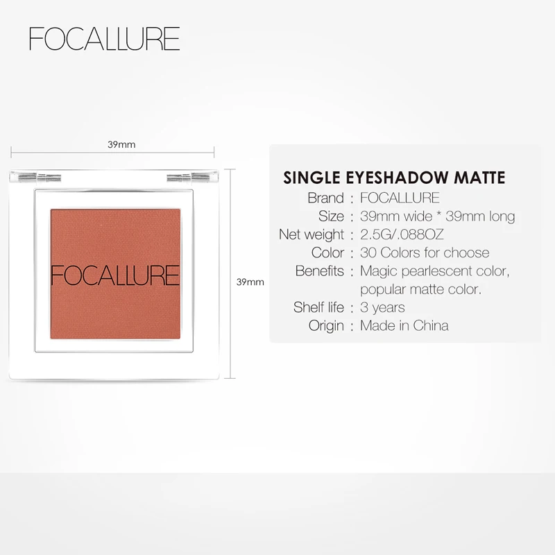 FOCALLURE Shimmer Тени для век одноцветные блестящие пигментированные тени палитра стойкие водонепроницаемые тени для век