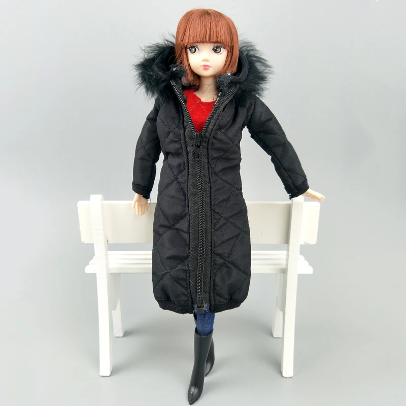 Black Winter Wear Long Coat for Barbie Doll Outfits Clothes Dress Parka For 1/6 BJD Doll Jacket 1:6 Dolls Accessories Kids Toy
