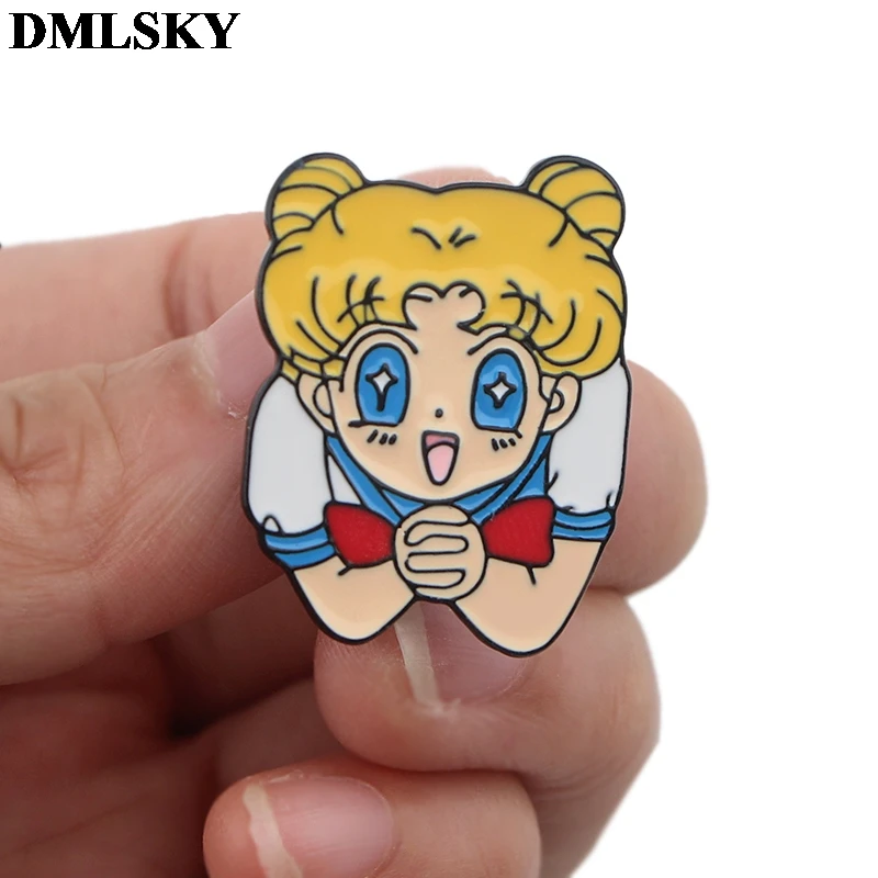 DMLSKY Anime girls Funny Cartoon Metal Pins Enamel Brooches for Women Men Lapel Pin Backpack Badge Denim Brooch Collar M3715 | Украшения и