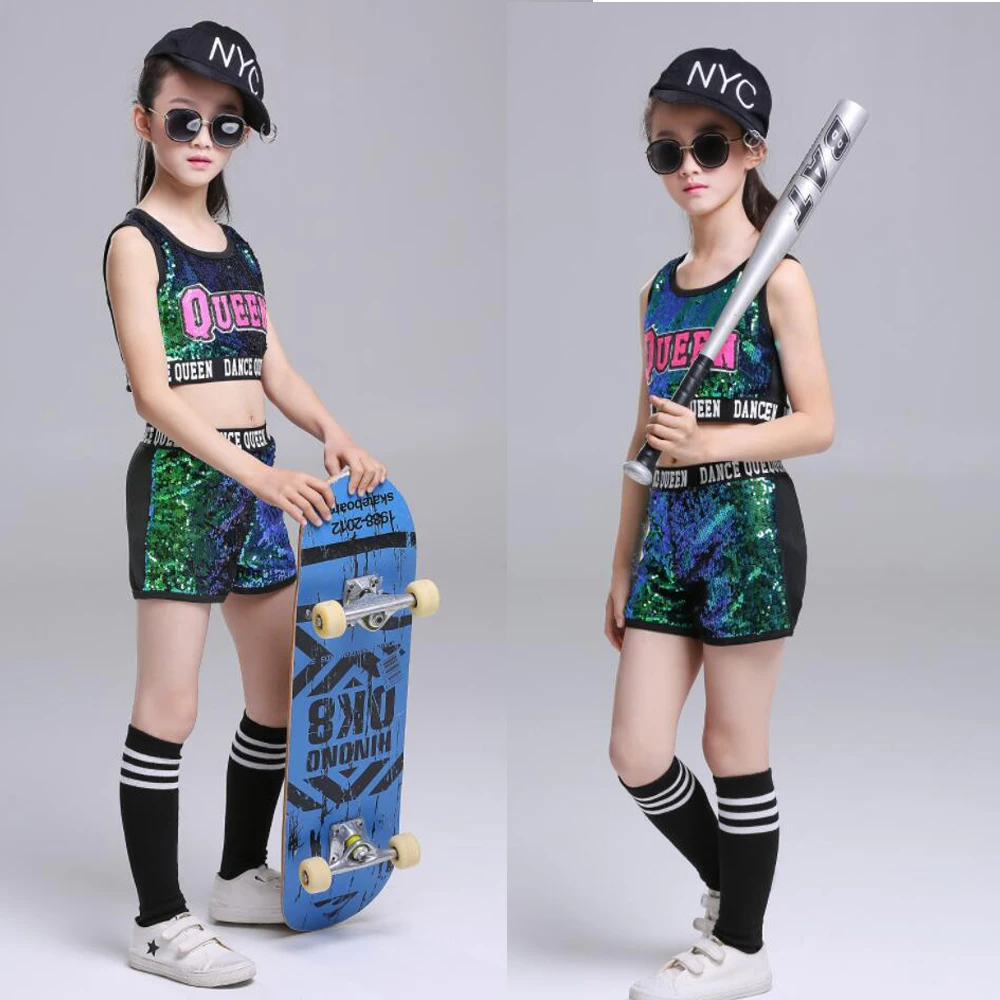 

Children Street Costumes Outfits Private Jazz Modern Dance Performances sequins Girl Dancing Dress Kids Cheerleaders Suits