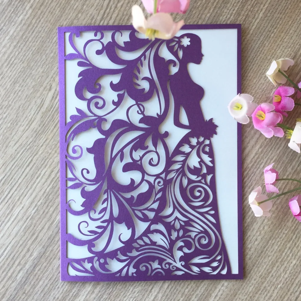 

30pcs/lot Delicate Pearl Paper Laser Cut Bridal Shower Invitation Cards Greeting Cards Wedding Invitation Cards