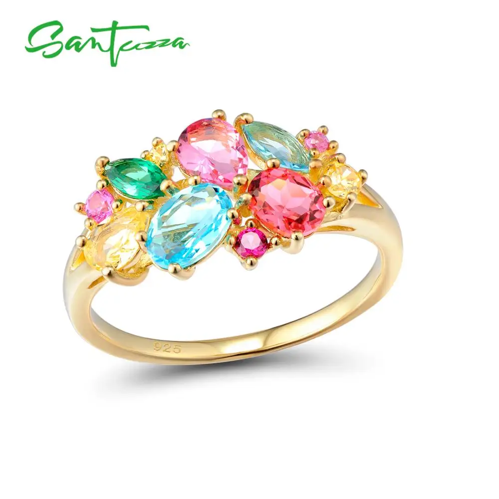 Женское серебряное кольцо SANTUZZA, 925 пробы, серебряные Модные кольца для женщин, цветные камни, кубический цирконий, кольца, вечерние ювелирные изделия