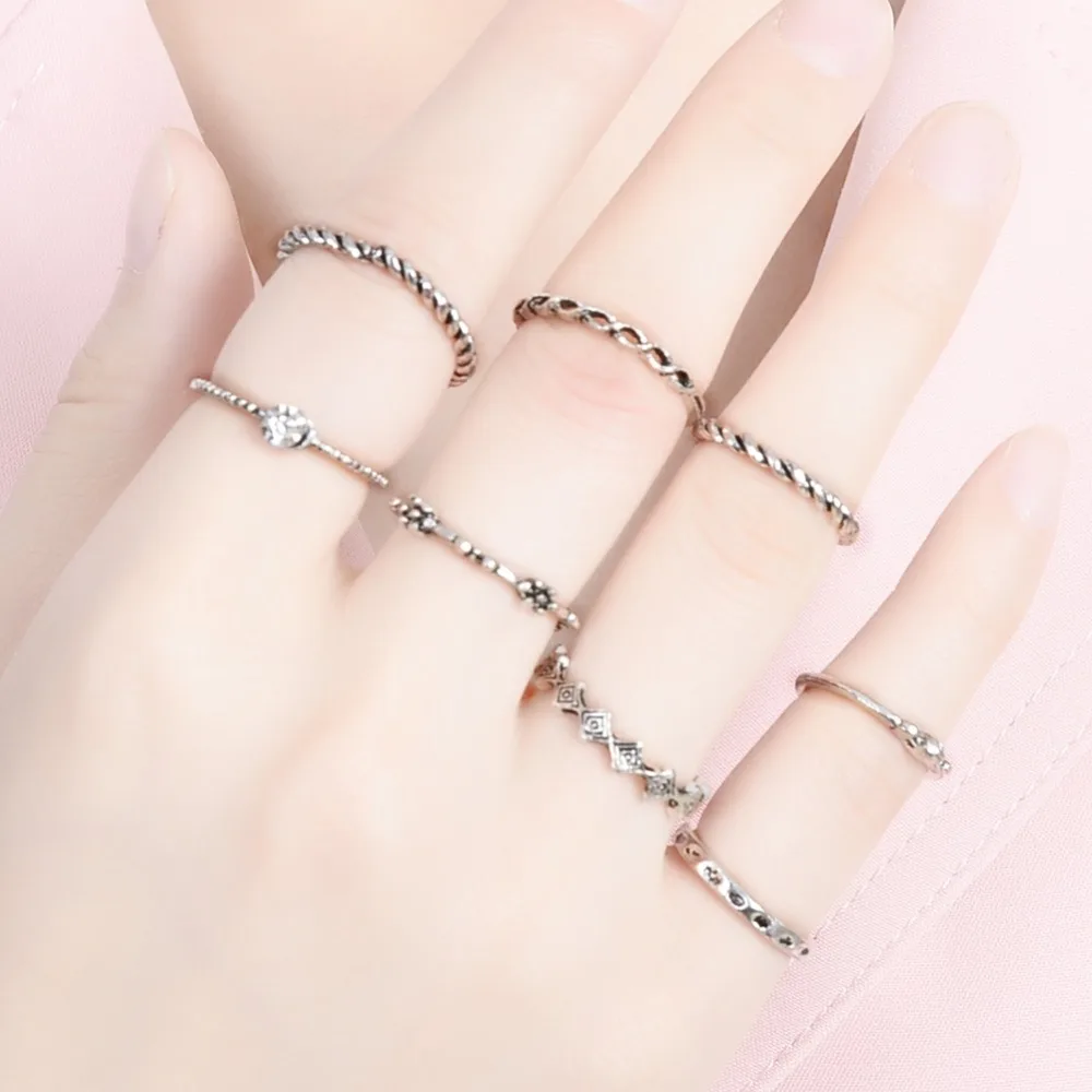 Набор женских спиральных колец с кристаллами 8 шт./компл. | Украшения и аксессуары