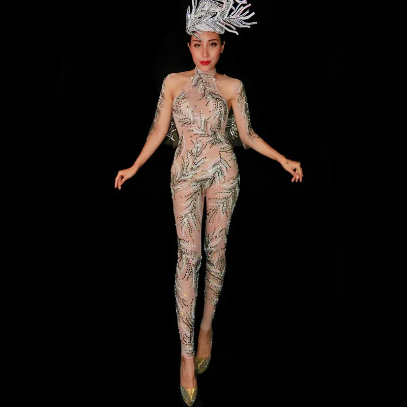 Блестящий сетчатый эластичный боди с кристаллами сексуальный женский