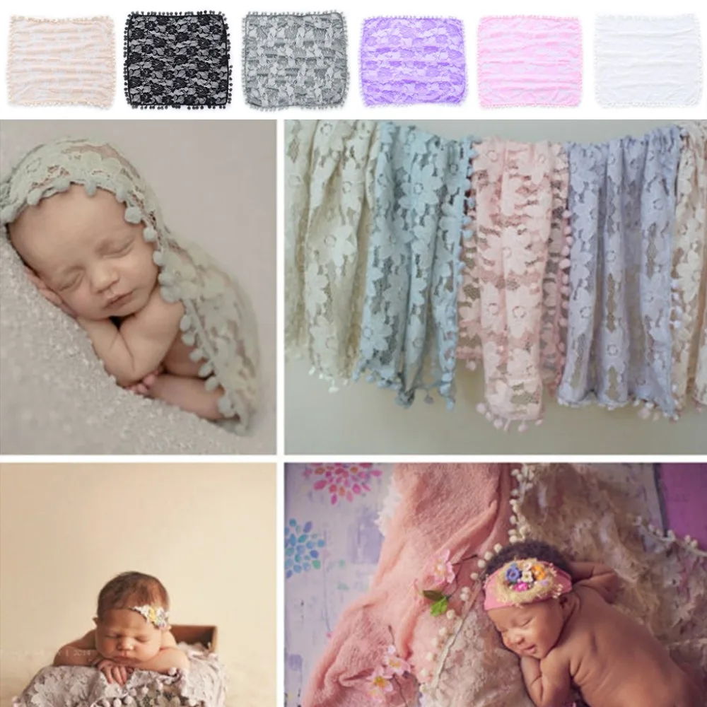Одеяло для фотосъемки новорожденных малышей с кисточками и кружевом|blanket