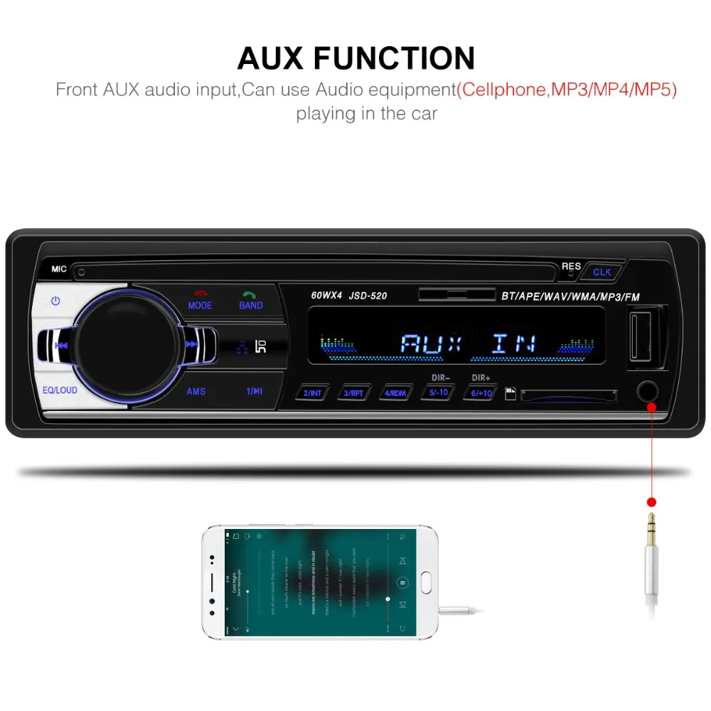 1 Din автомагнитола JSD520 12 в Bluetooth автомобильный стерео In-dash FM Aux вход поддержка Mp3/MP4 USB TF MMC WMA AUX IN TF автомобильный Радио плеер