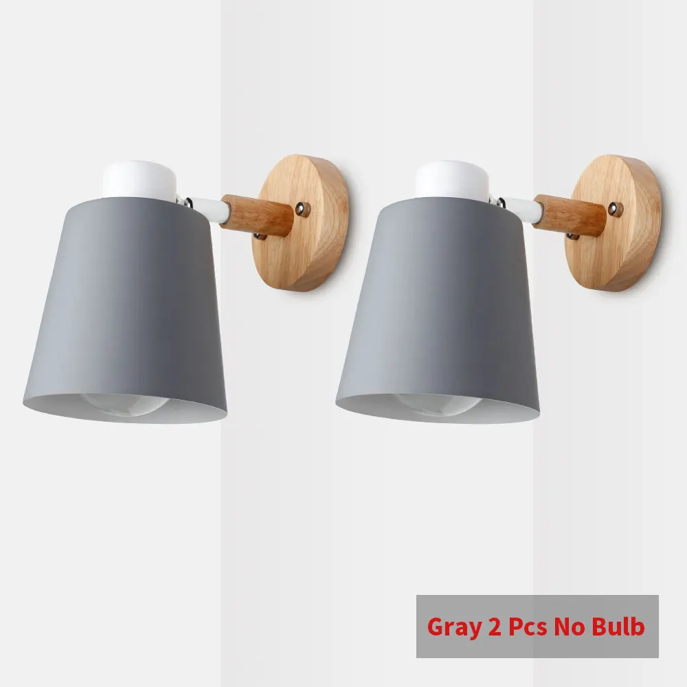 Настенный светильник 10 см деревянная основа 13 см Железный Абажур скандинавский хром Регулировка вверх и вниз рулевая головка E27 держатель лампы - Цвет абажура: Gray 2 Pcs No Bulb