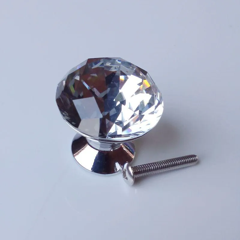

30mm glass crystal drawer cabinet knobs pulls clear rhinestone dresser door handles silver chrome modern fashion furniture knobs