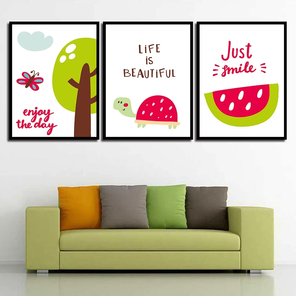 

Enjoy The Life Cartoon Fruit Smile No Frame Home Decor Painting Simple Poster On Canvas Painting Space Wall Art For Living Room