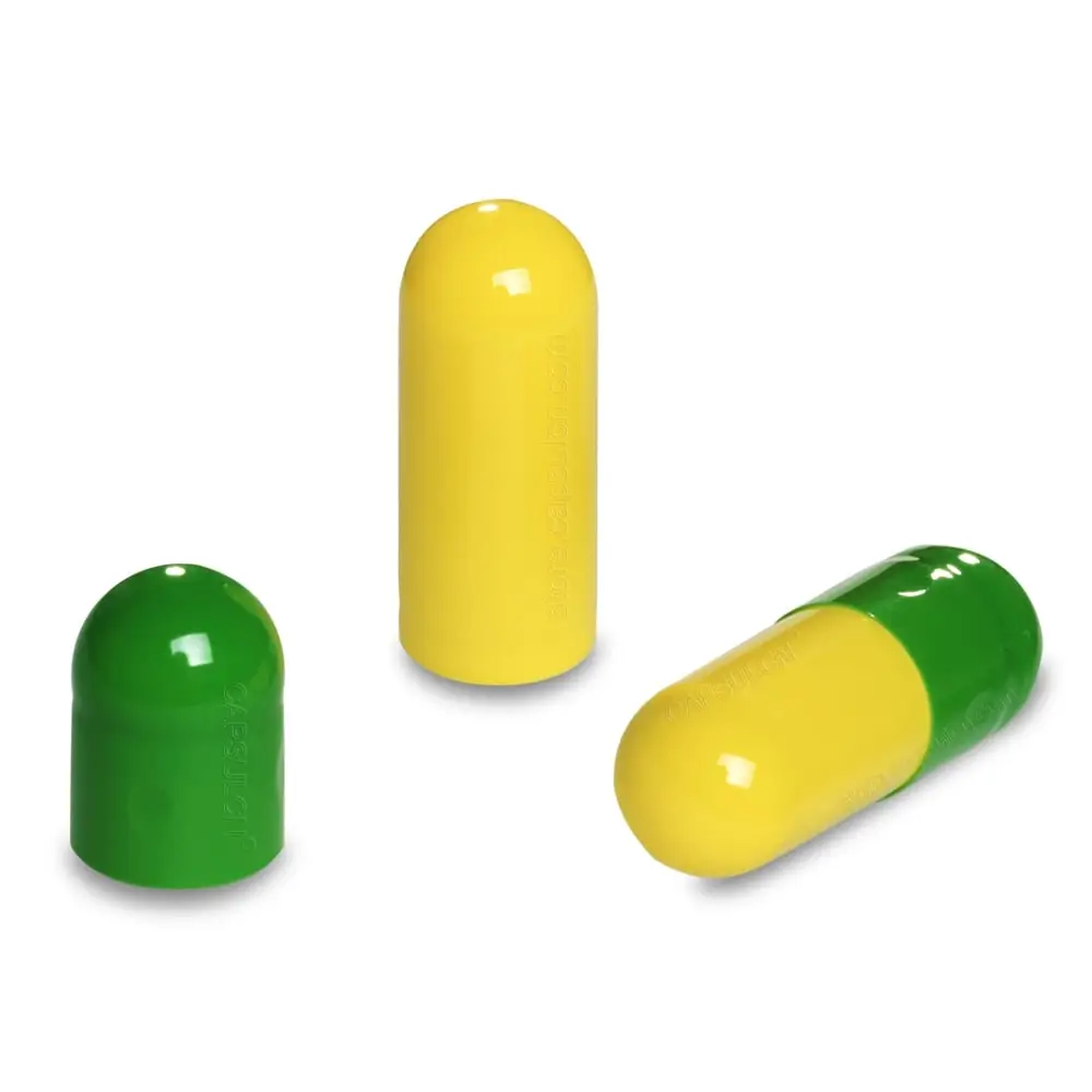 

5000 Pieces / Carton, Size 00, Empty Gelatin Joined Capsules For Capsule Filler Machines Green and Yellow Colored