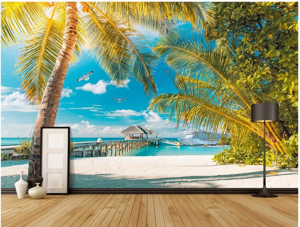 3d room wallpaer custom photo The Mediterranean landscape of palm trees home decor wall murals wallpaper for walls 3 d | Обустройство