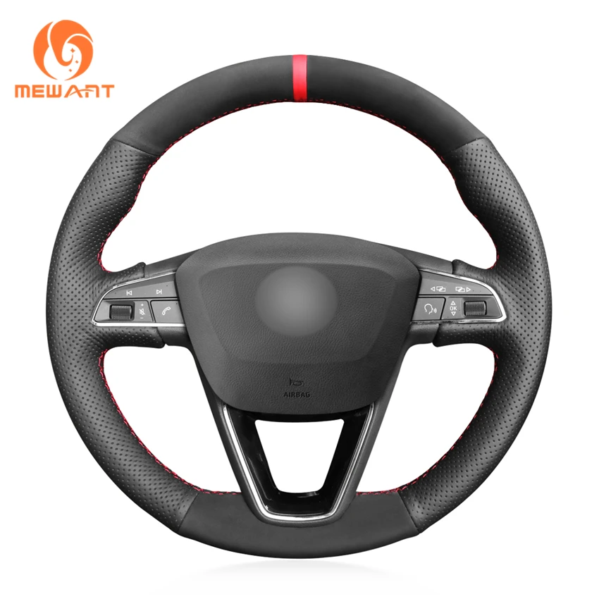 MEWANT черный чехол на руль из натуральной кожи и замши для Seat Leon 5F Mk3 2013- Ibiza 6J Tarraco Arona Ateca Alhambra
