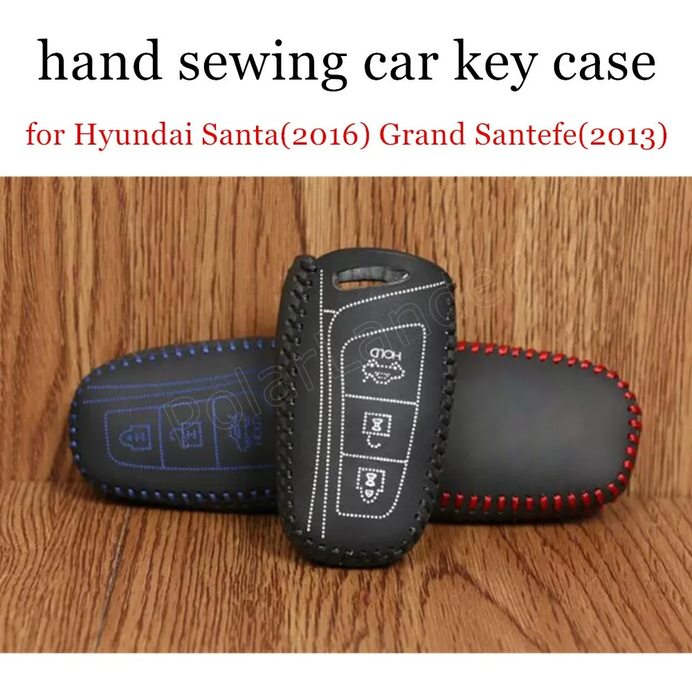 Only Red car key case Hand sewing cover DIY Genuine leather fit for Hyundai Santafe(2015) Grand Santafe(2013) Equus(2013) | Автомобили и
