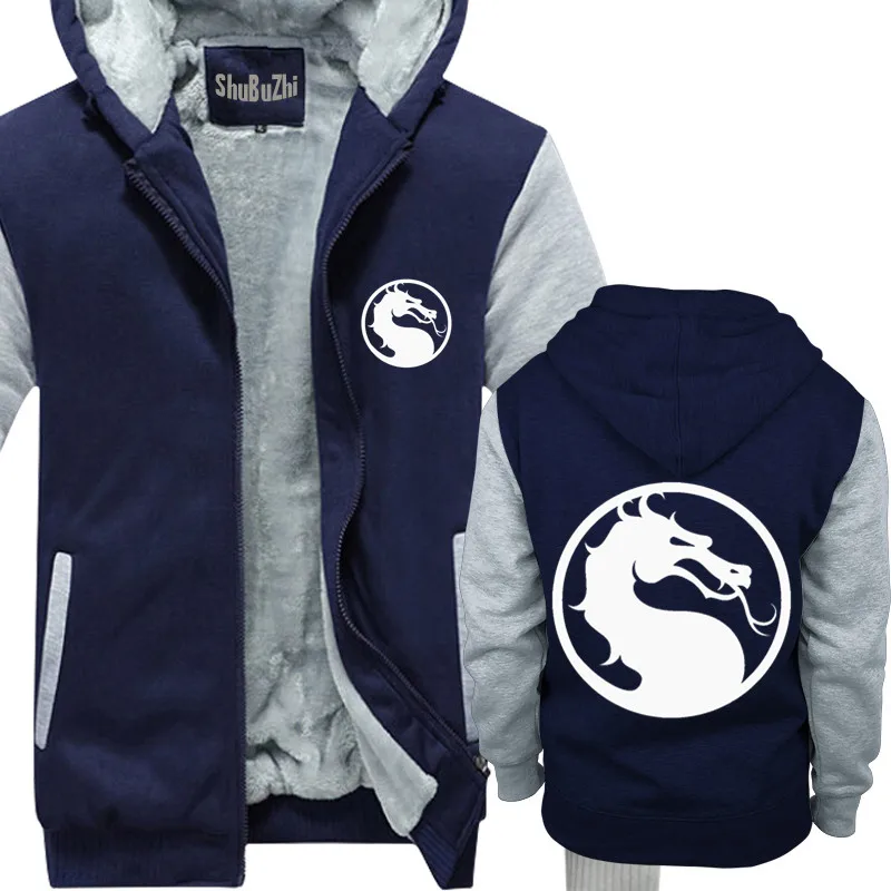 Мужская толстовка Mortal Kombat Dragon, черная хлопковая новая Толстая куртка, Мужская Толстая флисовая толстовка с капюшоном, теплые толстовки, зимняя куртка, Мужское пальто