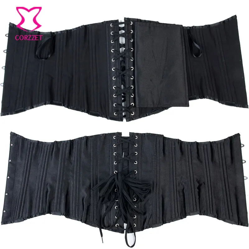 Черный атласный 24 стальной корсет с косточками подгрудный размера плюс корсеты и