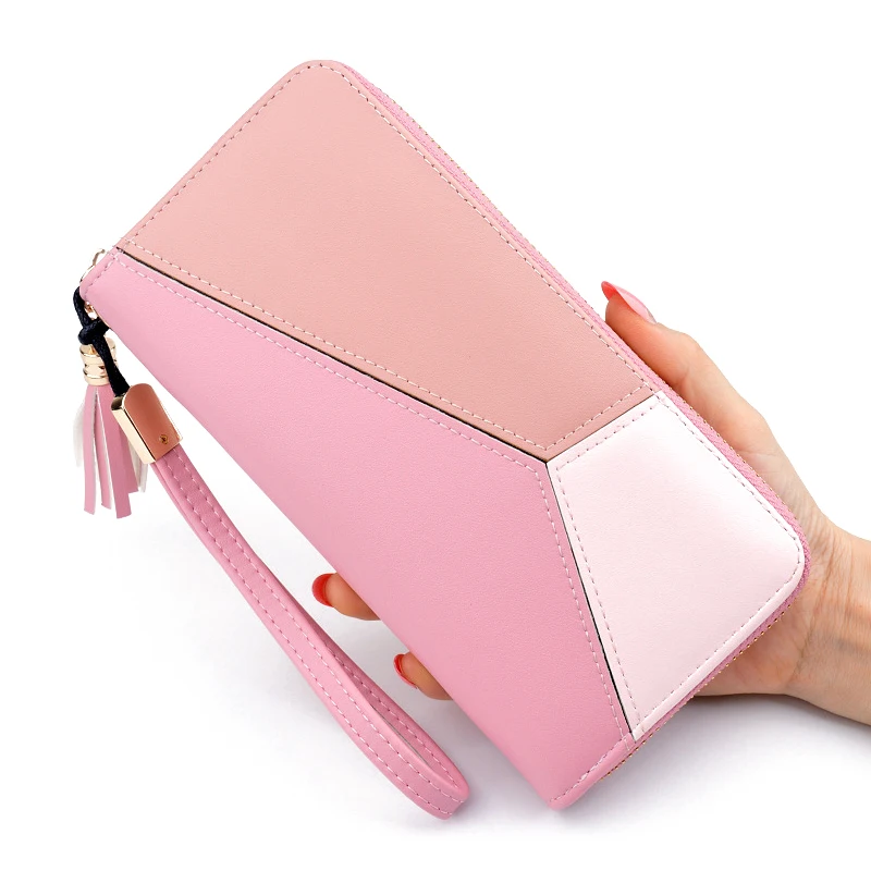 Женский кошелек большой вместимости Длинный с кисточками и ремешком лоскутный