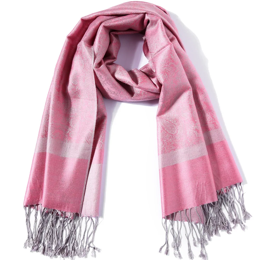 Pashimina Silk Scarf Paisley Jacquard Autumn Warp Winter Shawl Cashmere Hijab Long 2 Tones Soft High Quality Gift Pink Gray |