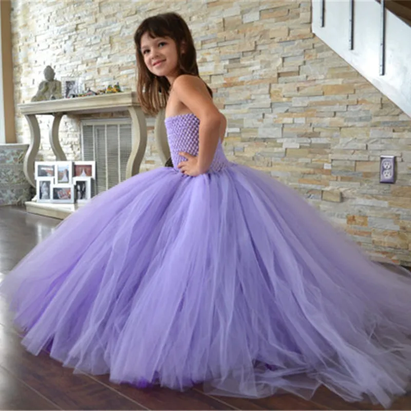 Handmade Removable Long Train Tail Girls Tulle Tutu Dress Baby Party Frocks Elegant Wine Birthday Dancing Festival Dresses | Детская