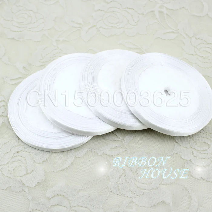 Белая односторонняя Свадебная атласная лента (25 ярдов/рулон) 1/4 дюйма (6 мм)