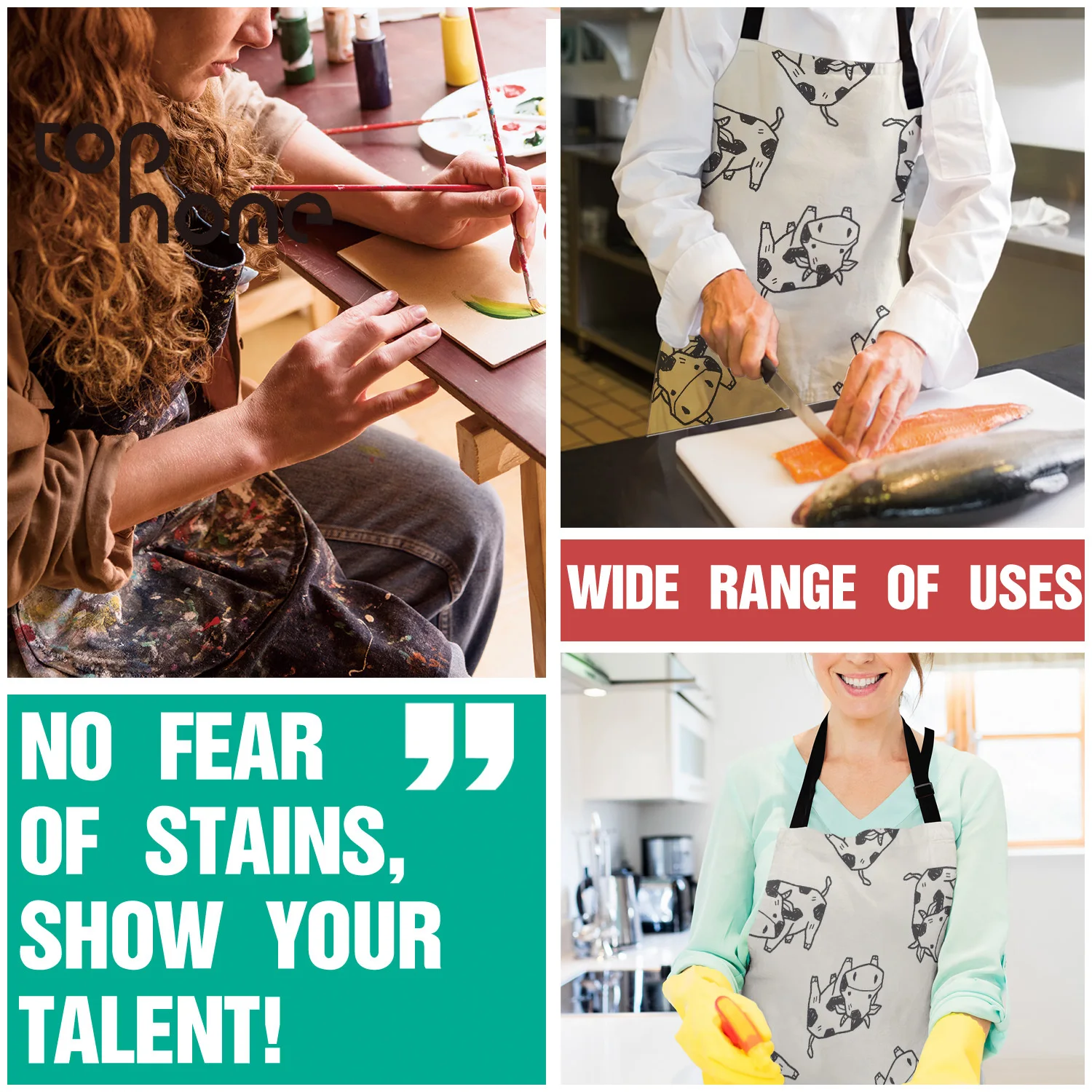 Tophome Кухонный Фартук с принтом животных из мультфильма регулируемые фартуки