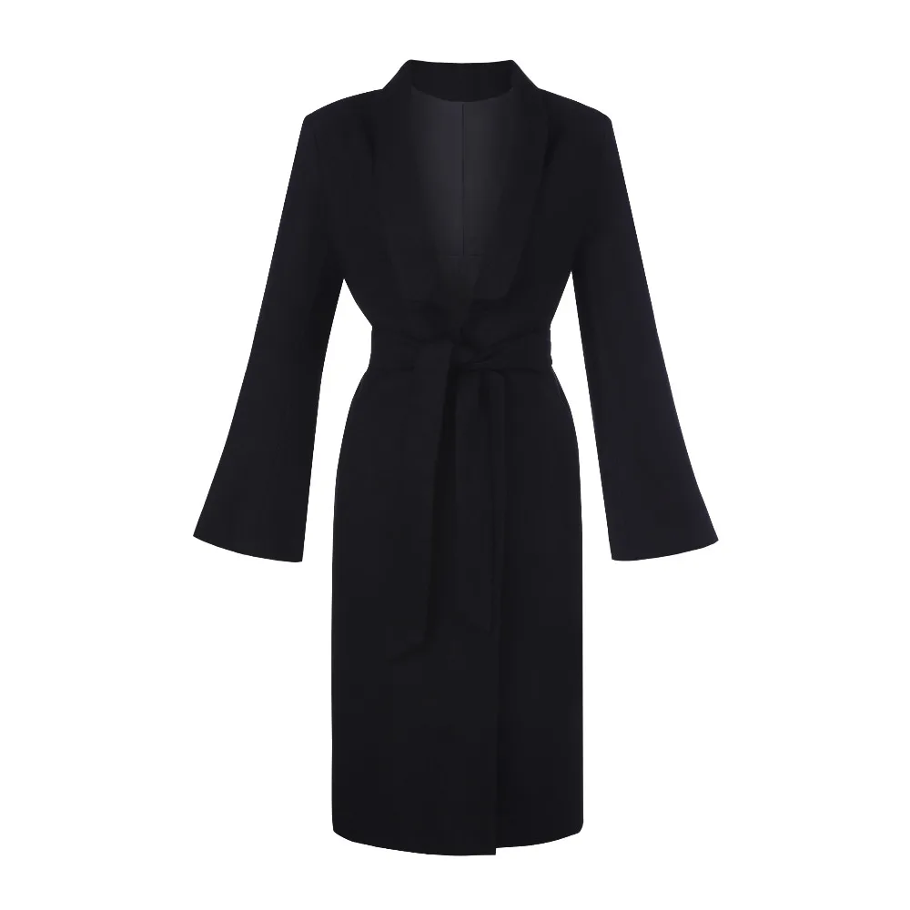 2018 новинка зима женский тонкий Тренч сексуальный черный глубокий v-образный