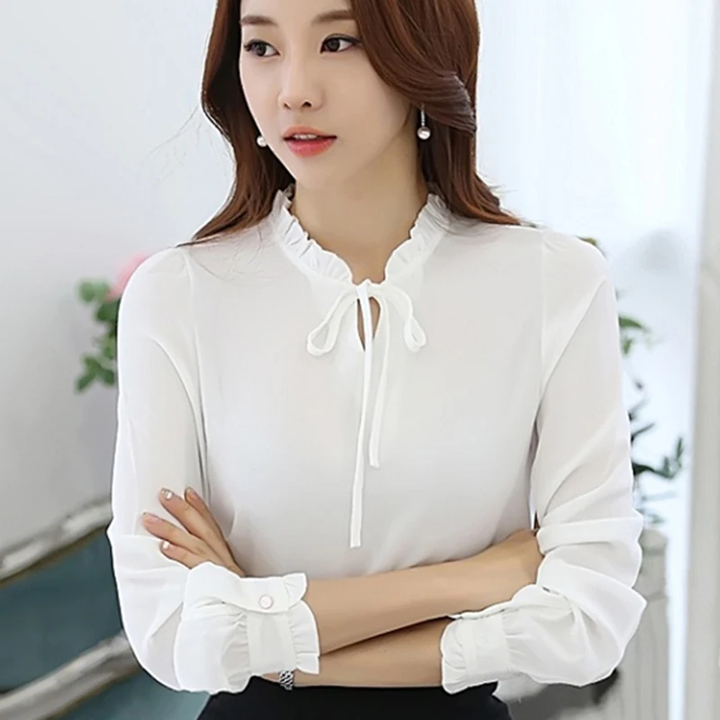 Весенние женские топы и блузки с длинными рукавами шифоновая розовая блузка