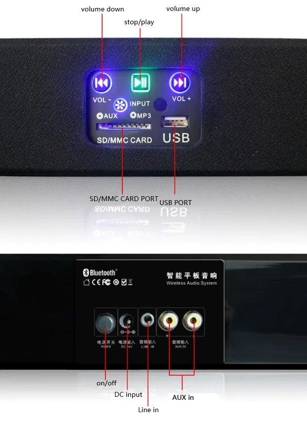 Дома Театр Беспроводной bluetooth звук бар Динамик Audio Soundbar бас 60 Вт rms ультратонкий