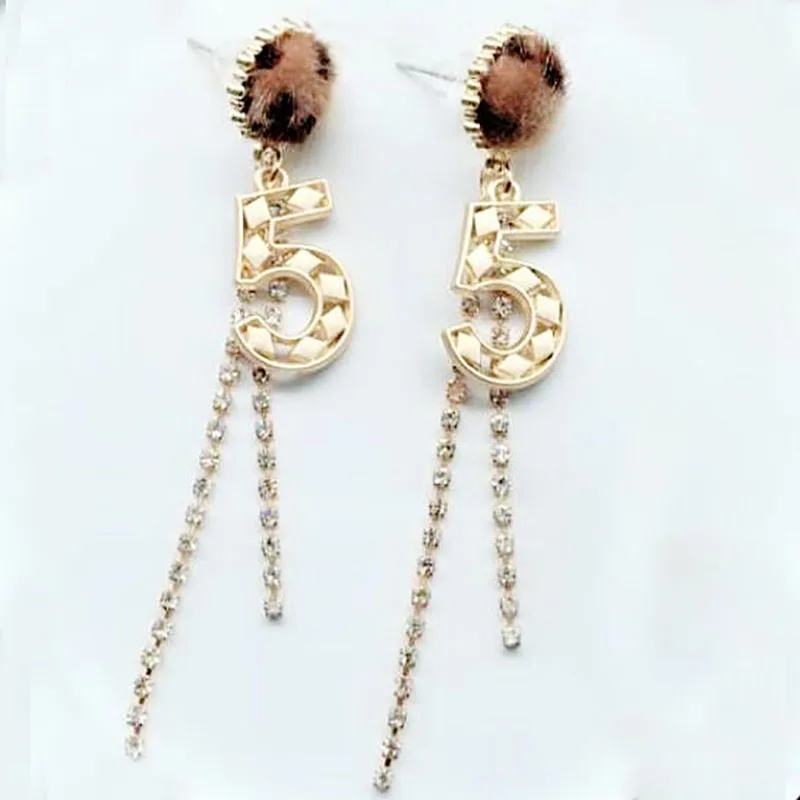 

Leopard print horse hair button earrings fashion No 5 Long Tassel earrings for women