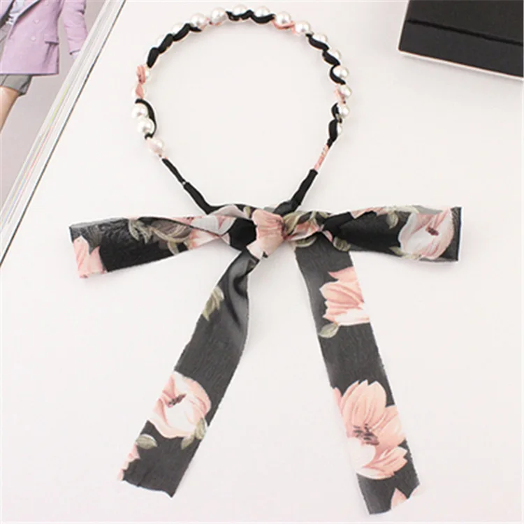 Женская шифоновая повязка на голову с жемчугом |