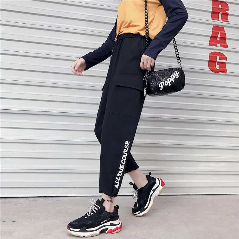 baggy pants women summer 2019 fashionable harem streetwear sweatpants trousers packet letter black lady punk tumblr pantalones | Женская