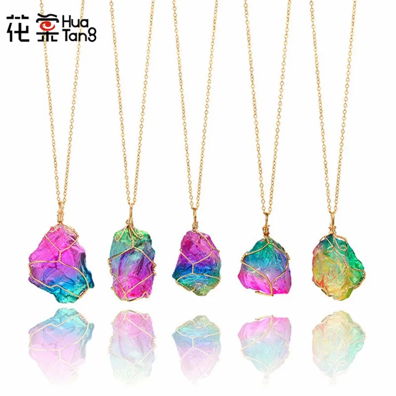 Колье-чокер с натуральными кристаллами цепочка-ожерелье камнями 4236