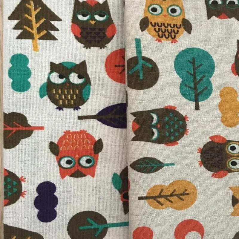 Цветная хлопковая льняная ткань с принтом совы ручная работа шитье ремесло