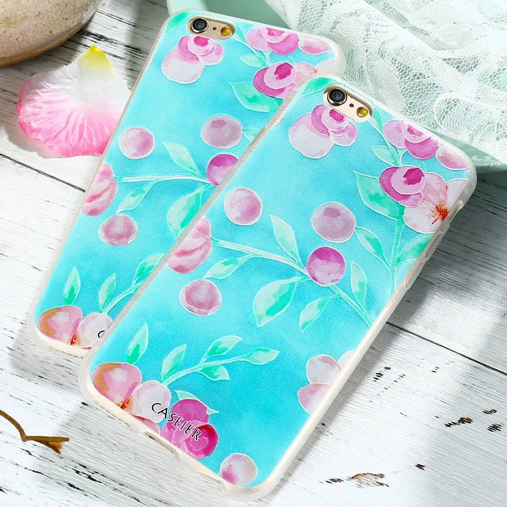 Чехлы CASEIER с рельефным рисунком цветов для iPhone 5 5S SE 6 6s 7 Plus мягкий чехол милыми