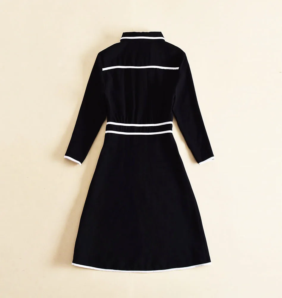 2018 весеннее черное платье с отложным воротником и бантом высококачественное