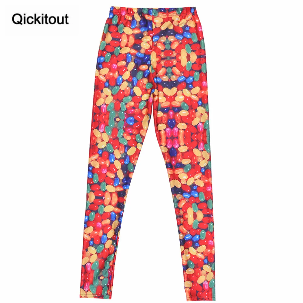 Qickitout Леггинсы Новое поступление женские леггинсы красочные cCandy брюки с цифровым принтом показать тонкие джеггинсы плюс размер