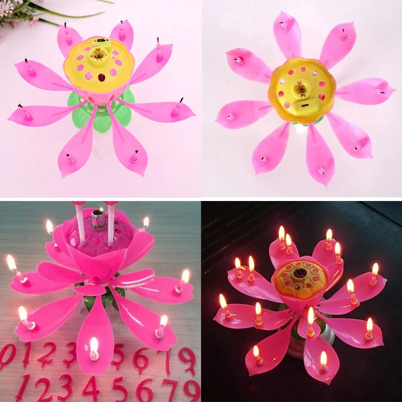 1 шт. Горячая Красивая радость пение музыка день рождения свеча Monolayer Lotus Цветущая