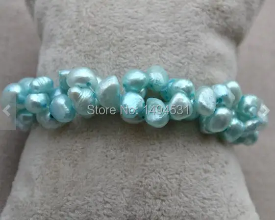 Жемчужные украшения оптом детский браслет из натурального жемчуга синего цвета 7