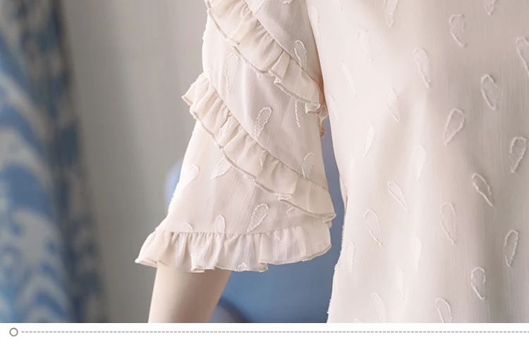 Новинка 2019 года бежевая шифоновая рубашка для женщин Добби однотонная блузка