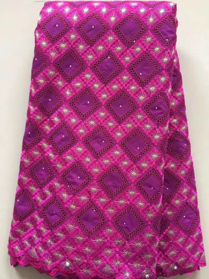 

5 Yards/pc Wonderful fuchsia african cotton fabric and purple cotton embroidery design swiss voile lace for clothes dress L7-3