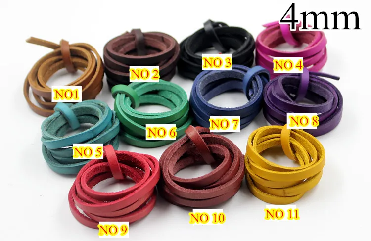 11 цветов 100% натуральный плоский кожаный шнур/полоски акварель 4 мм * 2 более мягкое