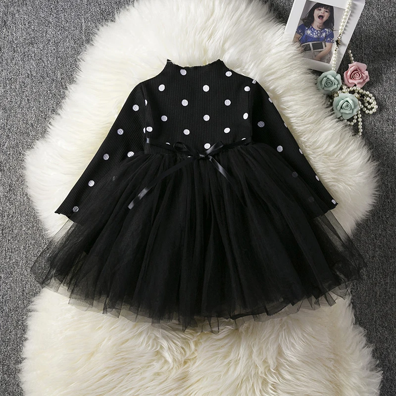 2018 New Toddler Infant Kid Girl Baby Polka Dot Dress Pageant Party Prom Wedding Casual Long Sleeve 1-5T Clothing | Детская одежда и